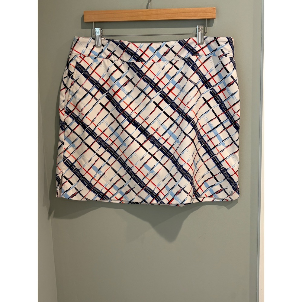 Izod Golf Womens Plaid Performance‎ Skort White Blue Red Size 14 Activewear